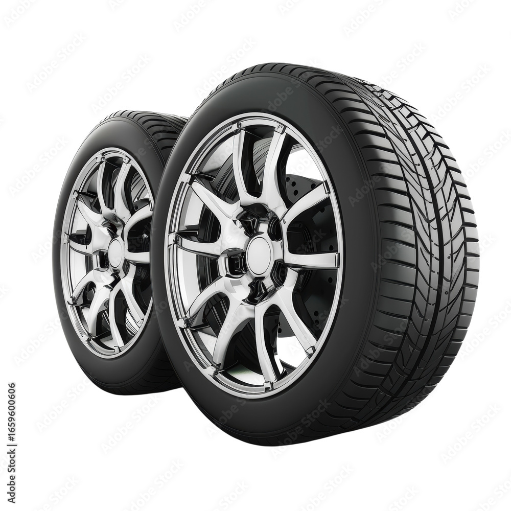 Fototapeta premium Two tires with chrome rims view