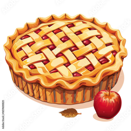 A pie with apple and leaf art