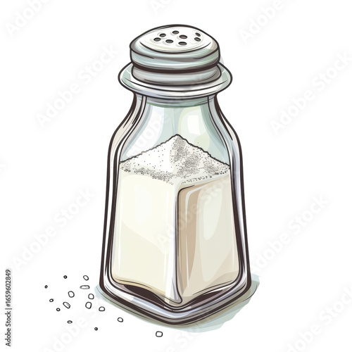 A cartoon salt shaker filled