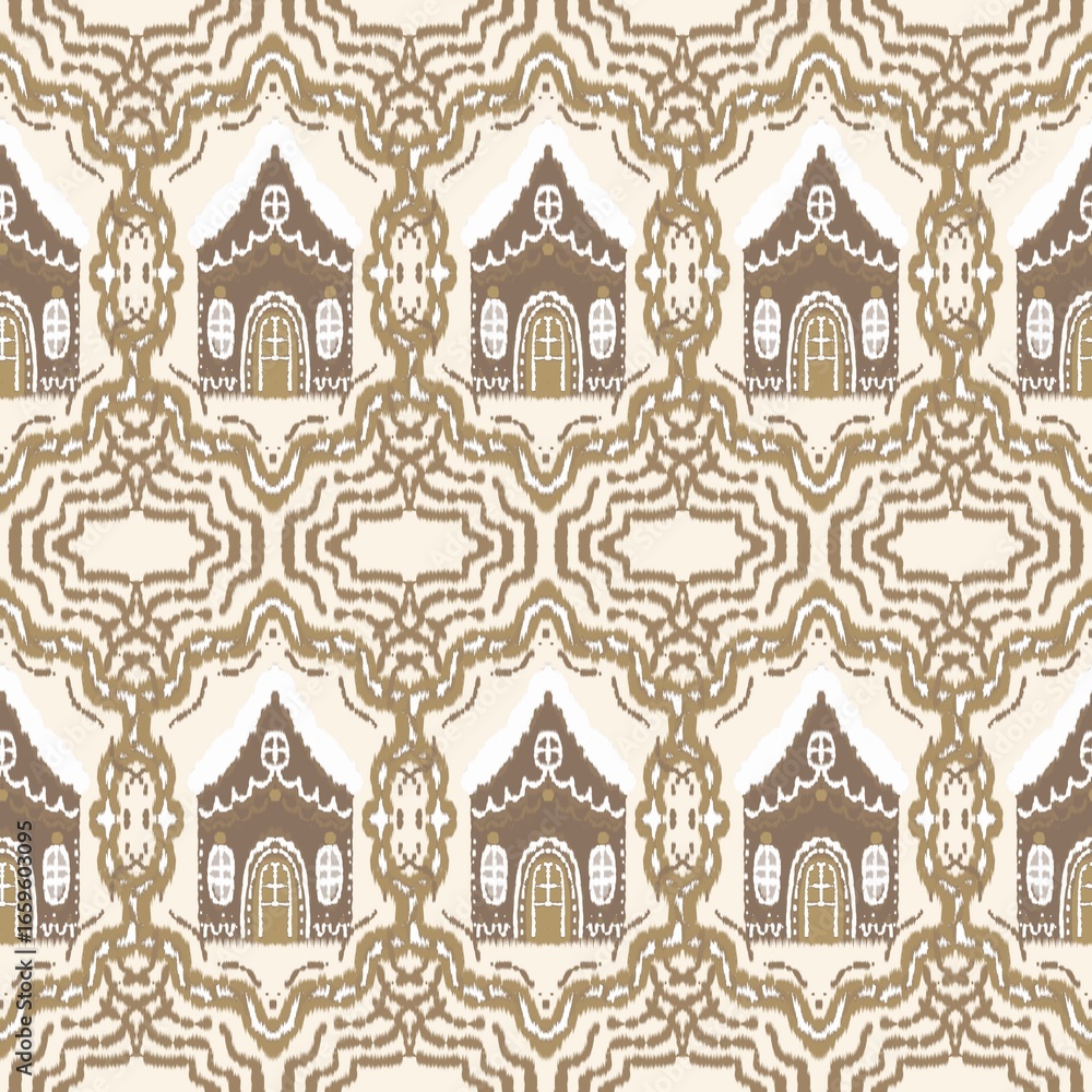 Naklejka premium Christmas Ikat Seamless Pattern • Bohemian Textile Design • Fabric Texture • Digital Background for Print and Crafts