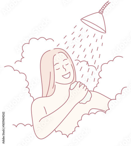 An illustration shows a person enjoying a warm shower, symbolizing relaxation and cleanliness in life