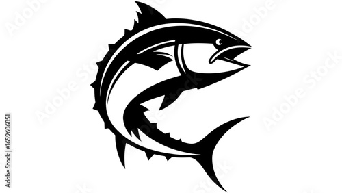 Angular fish illustration with open mouth and dynamic pose – Fierce energy, Aquatic motion, Stylized marine life, fish, strength, ocean, abstract