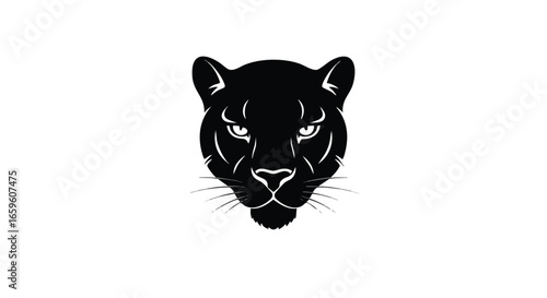 A stylized black panther head with an intense stare, depicted as a monochromatic graphic icon on a white background.