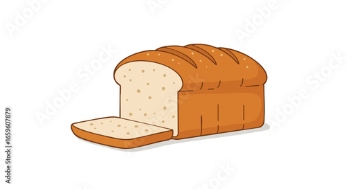A cartoon illustration of a sliced loaf of white bread with a golden crust on a white background.