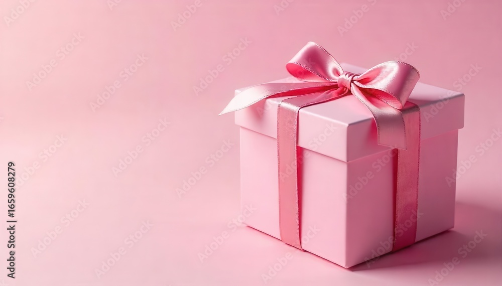 Obraz premium Delicate pink gift box with satin ribbon, perfect for birthdays or anniversaries , satin, present