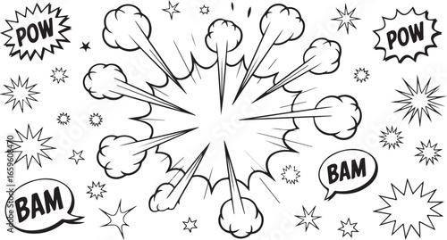 Retro Comic Book Explosion and Starburst Vector Set adobe stock creative
