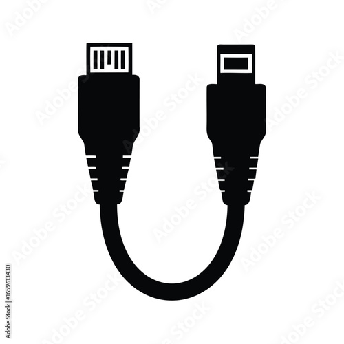 Black and White Illustration of a Micro USB to Mini USB Cable, Micro usb silhouette vector illustration