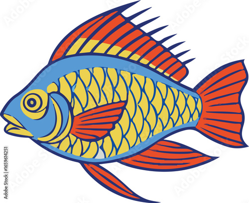 Funny cartoon vector of a boxer wearing gloves and playfully punching a fish in creative concept art