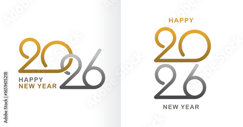 Happy New Year 2026 Modern Minimalist Design in Golden and Silver Colors