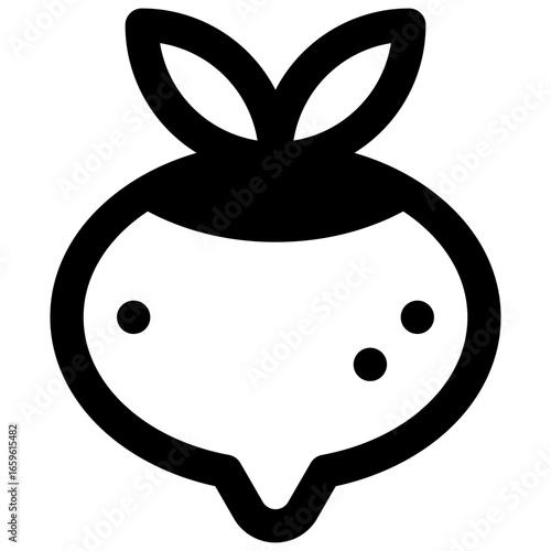 Jicama. Outlined stroke vector icon with black-filled details.