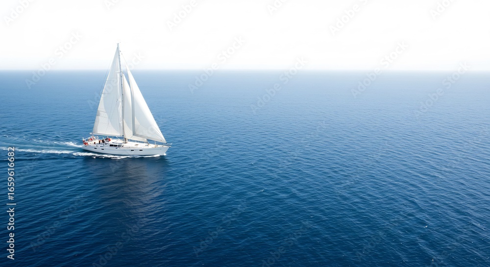 Fototapeta premium 穏やか日光輝く白帆船 海上優雅に航海. AI Generated