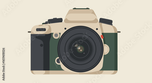 Vintage Camera:  Cream & Forest Green DSLR Illustration