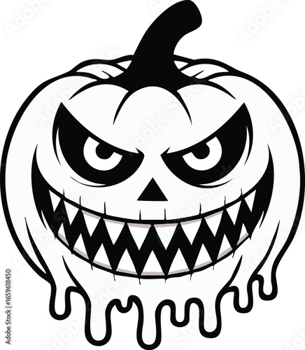 Dripping Evil Pumpkin Vector. Scary Halloween Face Design