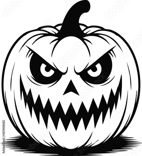 Angry Pumpkin Vector. Scary Halloween Jack-o Lantern Face Art