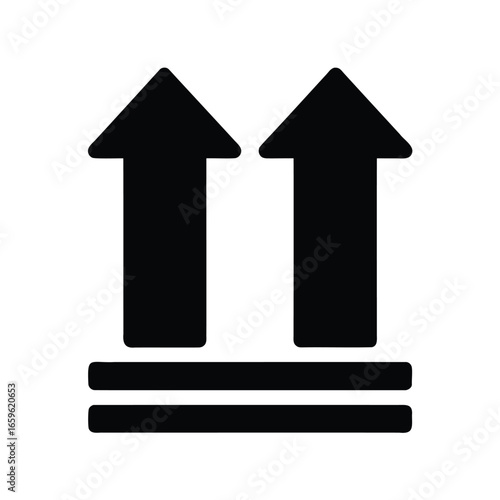 Black and white vector illustration indicating this way up with two arrows