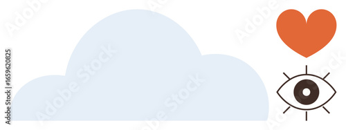 Cloud, eye, and heart combine to represent vision, care, creativity, and inspiration. Ideal for imagination, mindfulness thought love opportunity balance. A simple flat metaphor