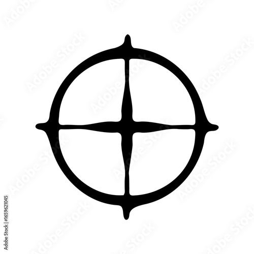 Simple black and white image of a circled cross or symbol