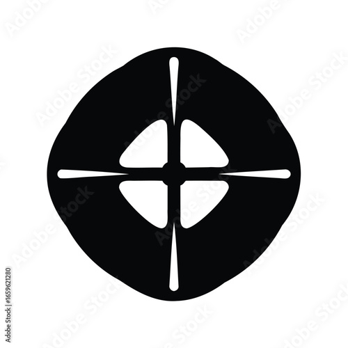 Abstract Black and White Rounded Diamond with Cross Shaped Center Design