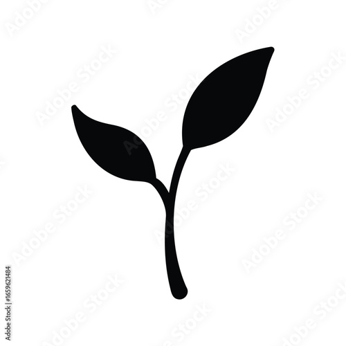 A simple yet elegant silhouette depiction of a sprouting plant with two leaves