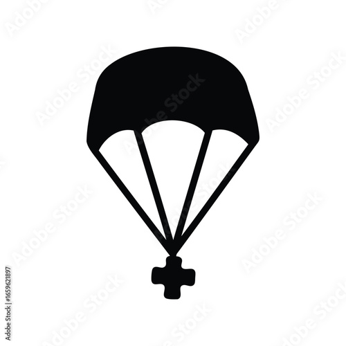 Black silhouette of a medical aid parachute for rapid response
