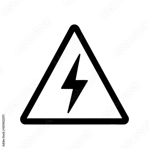 High voltage warning triangle icon, electric shock hazard symbol in black and white
