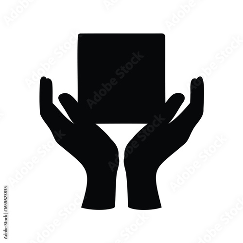 Silhouette of hands holding a box representing care and responsibility concept