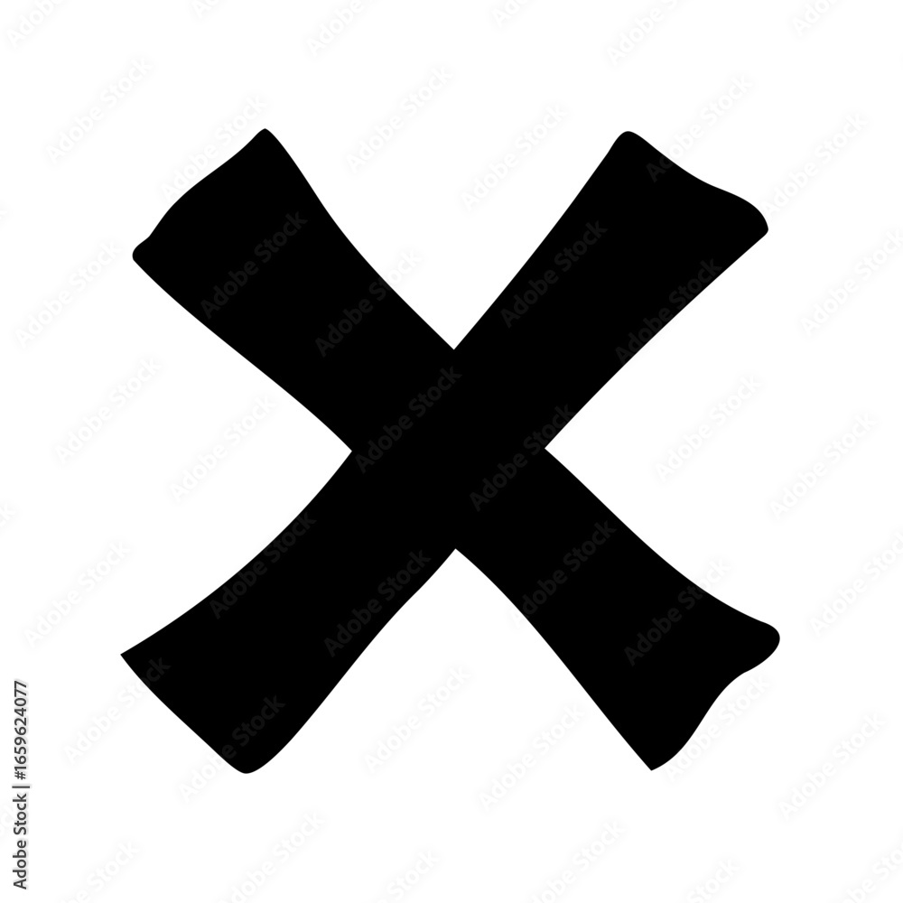 Obraz premium A bold black X symbol against a white backdrop with dynamic composition