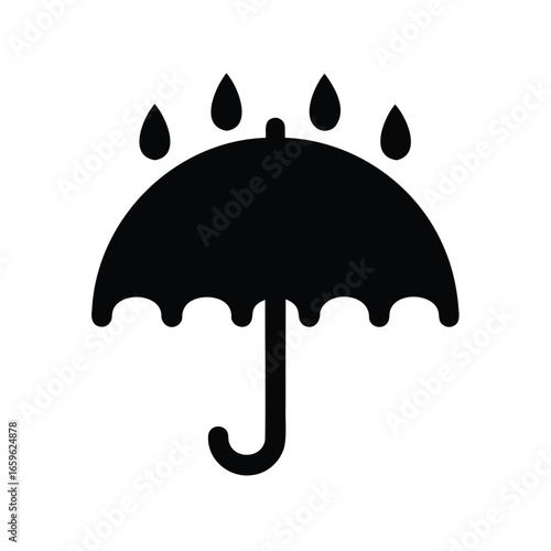 Black umbrella under raindrops simple graphic design illustration on white background