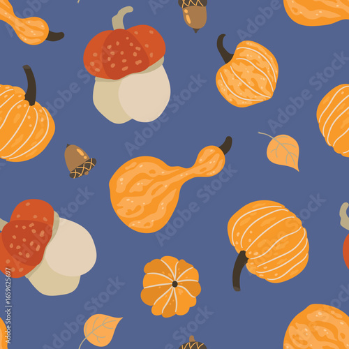 Fall Gourds and Pumpkins Pattern. Design for fabric, textile, wallpaper, packaging