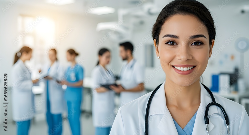 Fototapeta premium Professional Medical Team Working Together in Bright Modern Hospital Environment