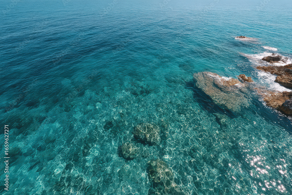Obraz premium breathtaking aerial view of crystalclear ocean waters showcasing serene beauty of sea