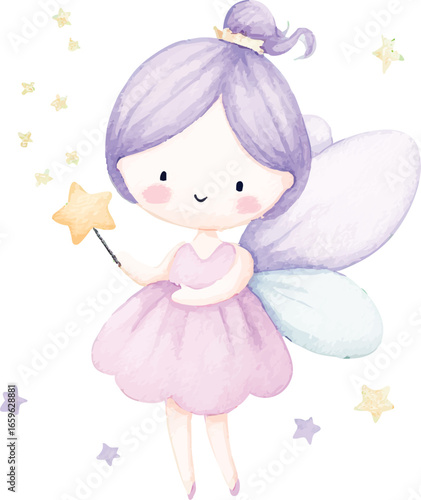 Adorable Watercolor Fairy Magical Girl Illustration.