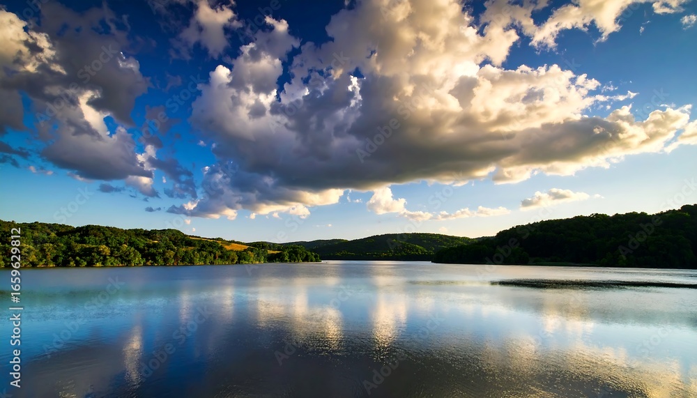 Fototapeta premium Serene lake landscape under dramatic clouds
