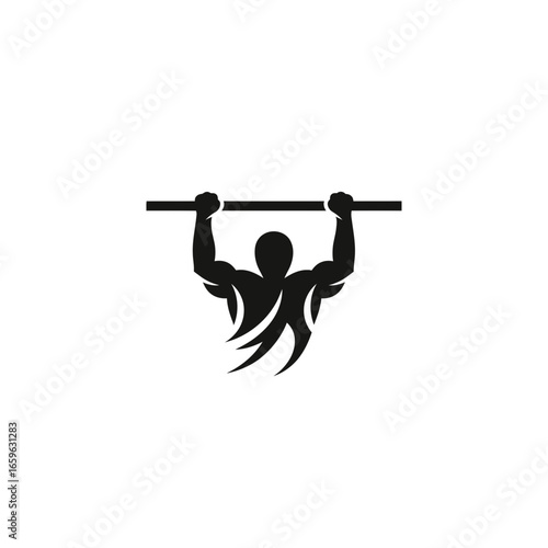 Abstract Pull-Up Workout Logo Human Figure Strength Training Fitness Gym Symbol