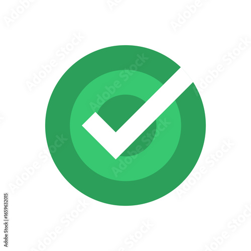 White check mark on green circle target icon flat vector design