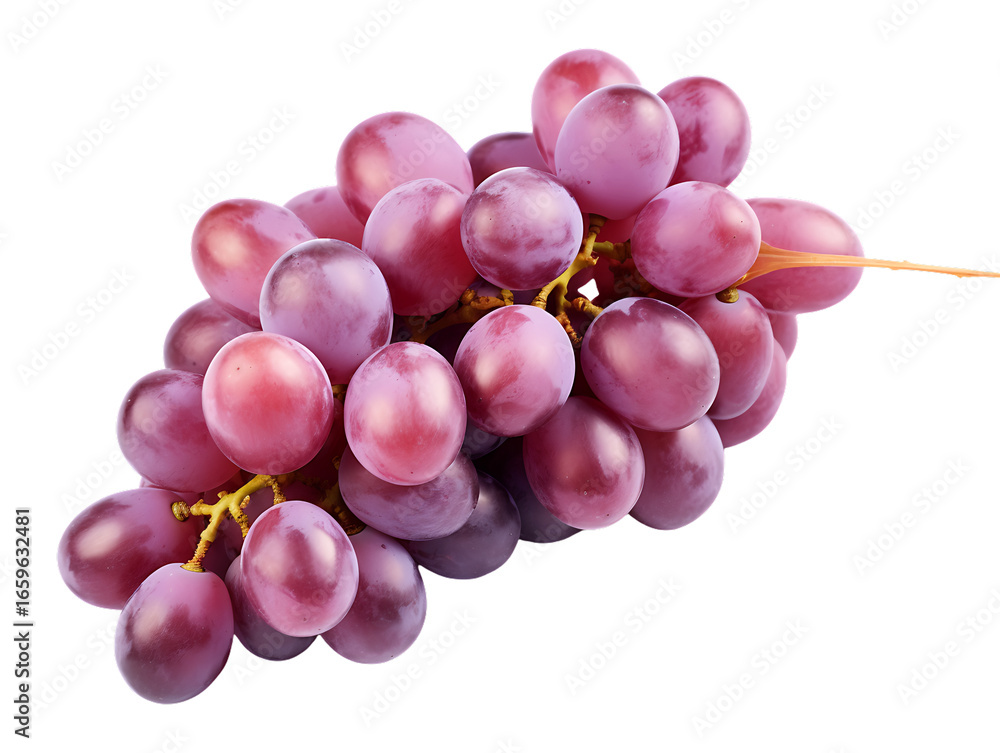 Fototapeta premium A bunch of red and purple grapes on a vine, sweet and juicy fruit, isolated on a transparent background