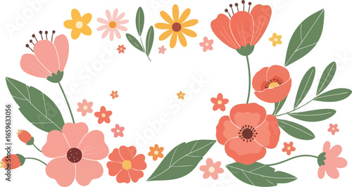 Elegant blooms and leaves frame a beautiful floral design, perfect for spring greetings and invites