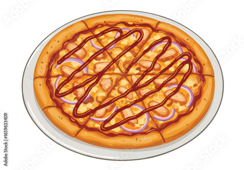 A delicious, freshly baked pizza with a variety of toppings, served on a white plate.