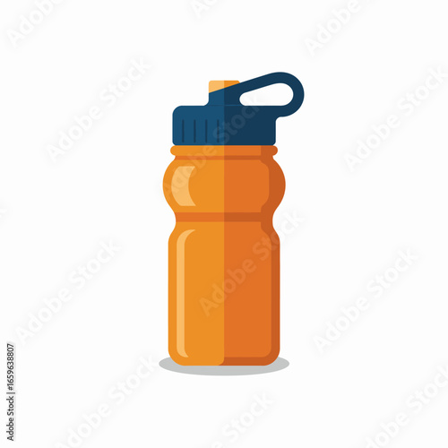 Reusable Orange Water Bottle with Blue Lid for Hydration and Fitness Illustration on White Background