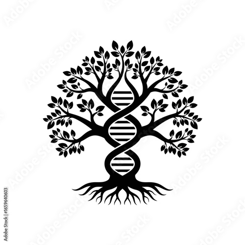 DNA Helix Integrated Tree of Life Flat Vector Icon Genomic Symbol of Life