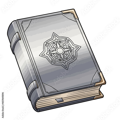 Metallic Sheen Mysterious Grimoire Clip Art Retro Magical Book Graphic Design