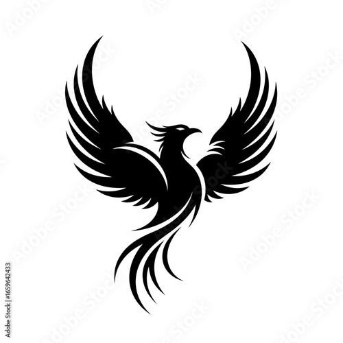 Modern Calligraphic Phoenix App Icon Artistic Monochrome Symbol for Rebirth Apps