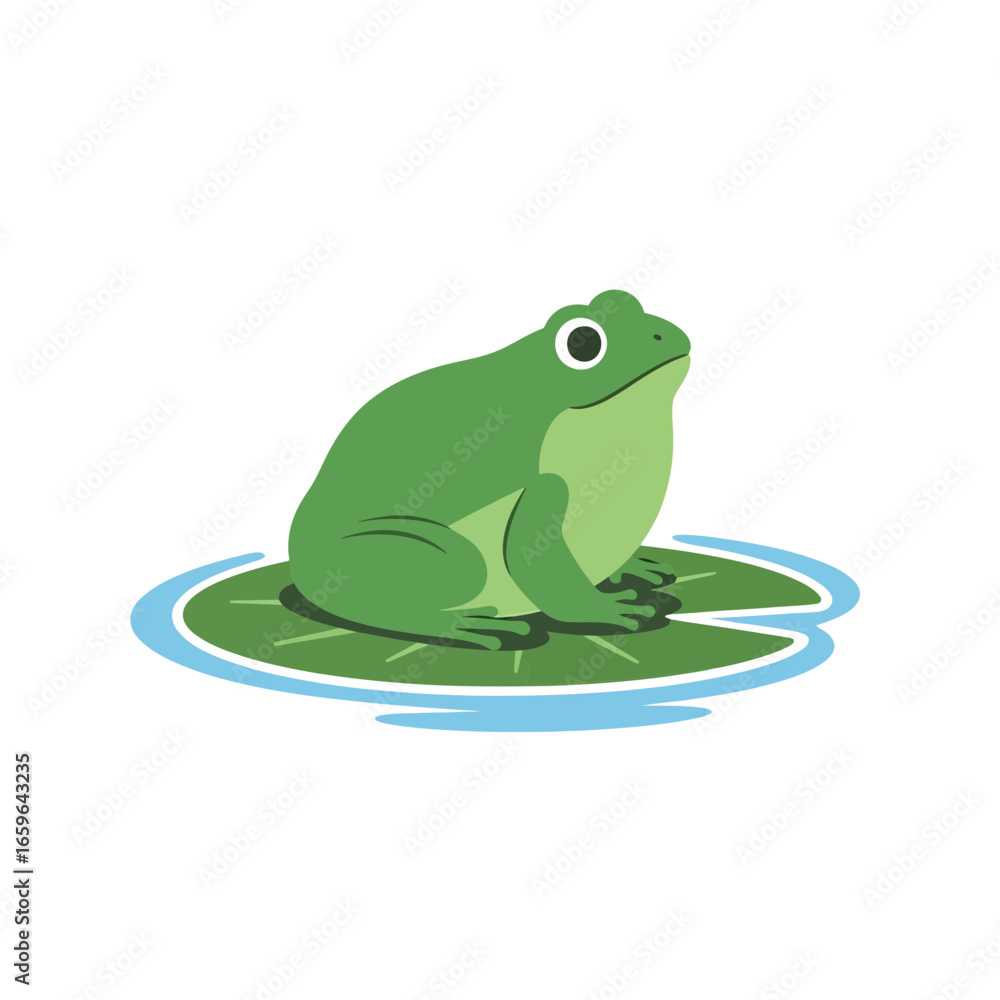 Naklejka premium Retro Chubby Frog Sitting on Lily Pad Clip Art Minimalist Flat Design Animal