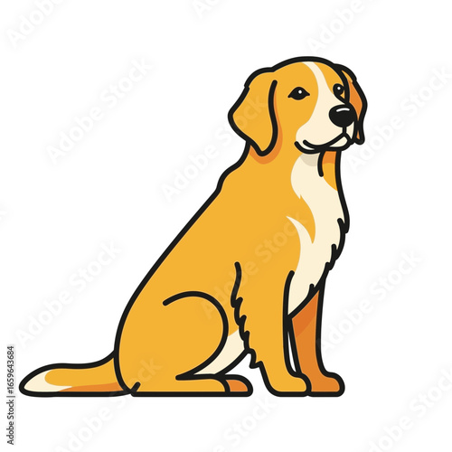 Retro Loyal Golden Retriever Dog Sitting Clip Art Minimalist Flat Design
