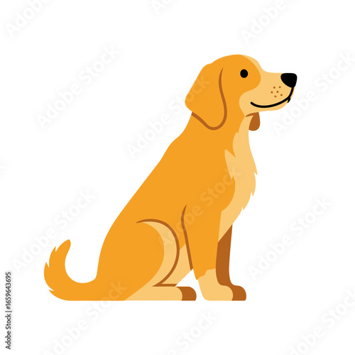 Retro Loyal Golden Retriever Dog Sitting Clip Art Minimalist Flat Design