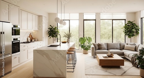 Modern Open Living Room with Integrated Kitchen