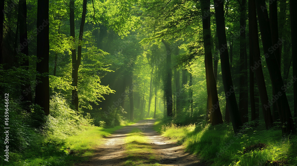 Fototapeta premium Green forest environment. Beautiful Forest