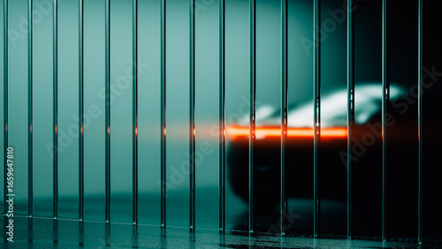 Futuristic electric car illuminated in urban setting at night