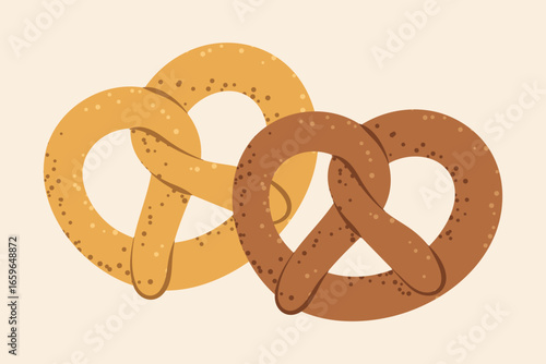 Freshly baked pretzels, perfect for snack menus, bakery ads, or coffee shop designs.