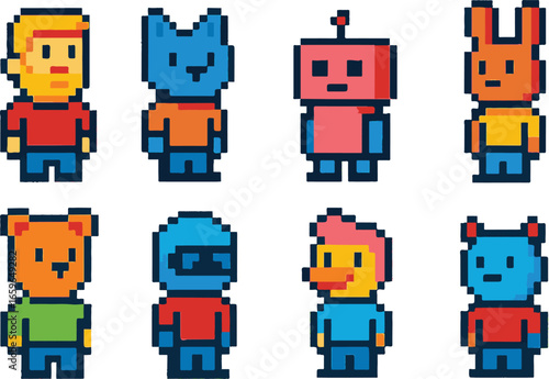 cartoon character pixel art, eps 10 illustration